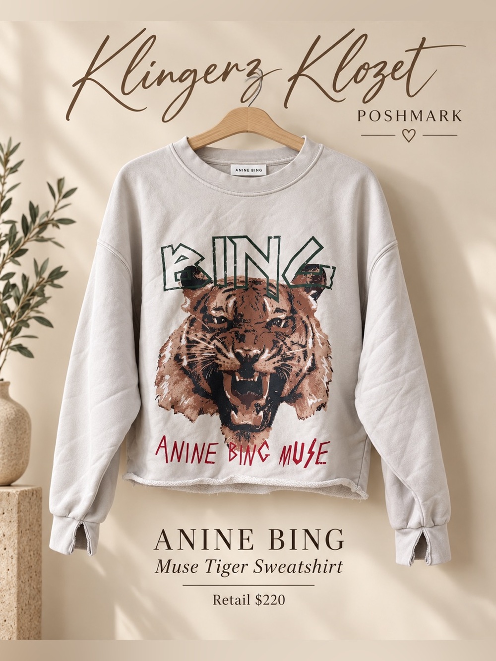 ANINE BING Muse Tiger Graphic Sweatshirt — Size S/P